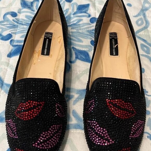INC International Concepts Women's 8.5 Shoes Flats Embellished Velvet Black Red - Picture 2 of 3